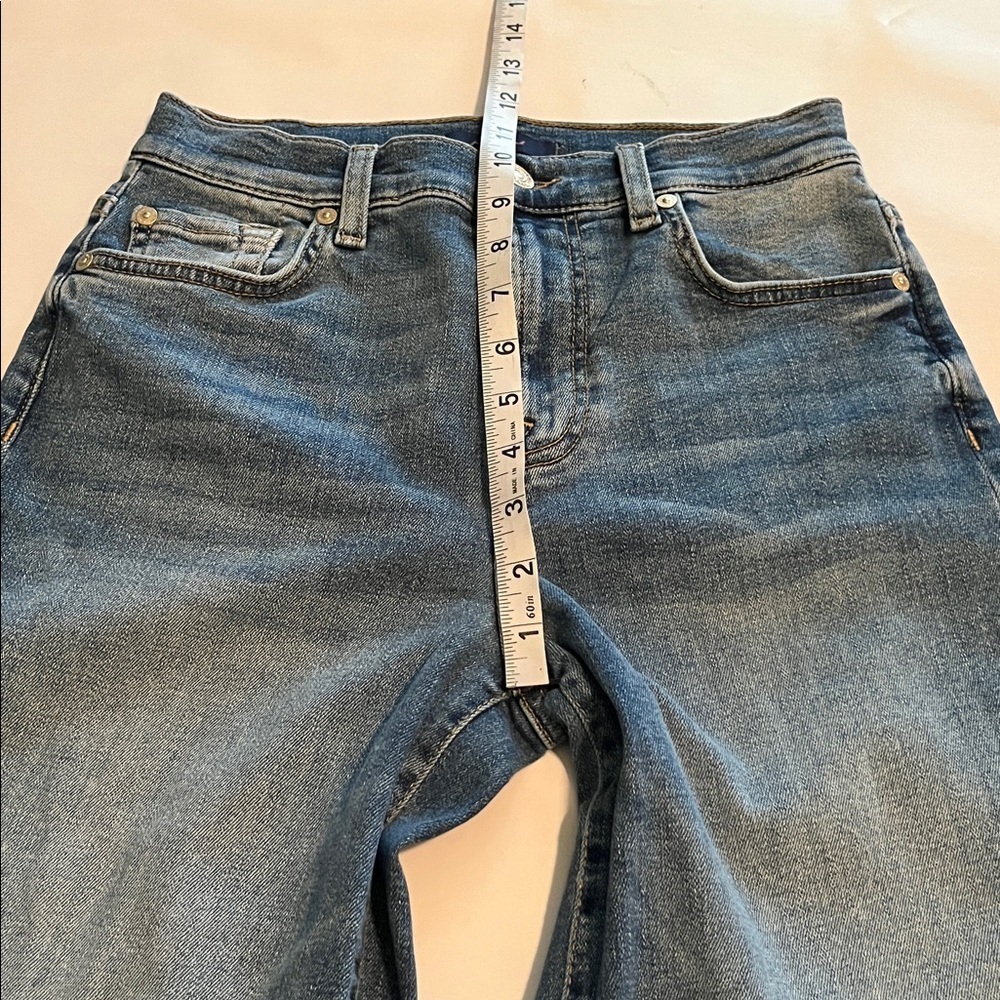 7 For All Mankind Women's Wide Leg Flare Jeans in Medium Blue - Picture 6 of 16